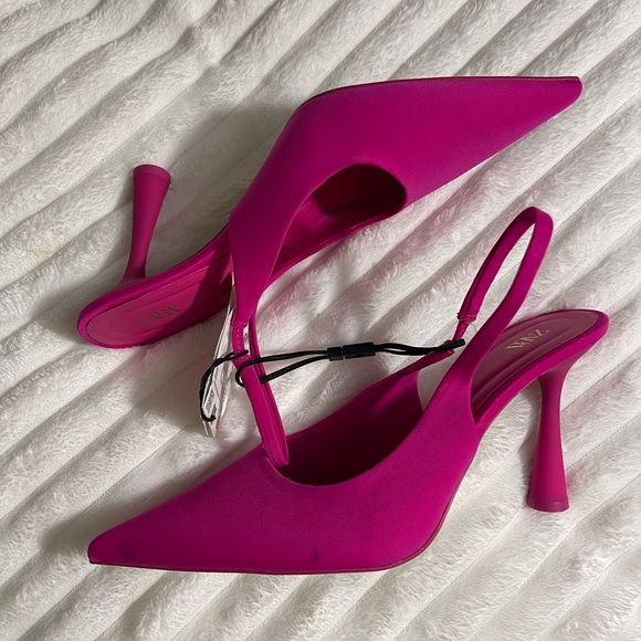 Zara Hot Pink Fabric Slingbacks - Picture 3 of 6